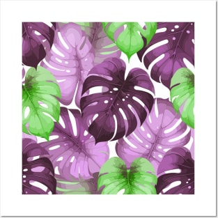 Pink Monstera Tropical Leaves Posters and Art